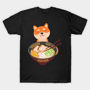 Happy Shiba Inu with Bowl of Ramen T-Shirt